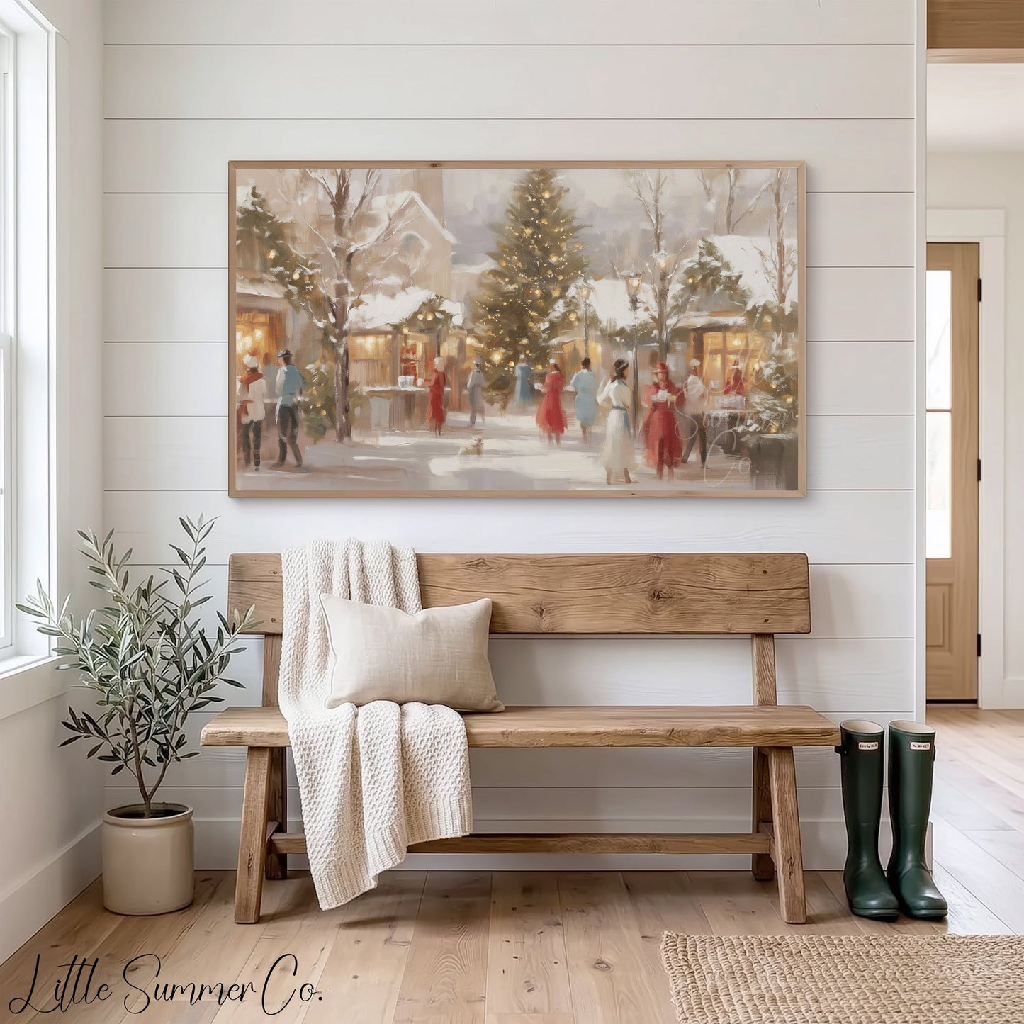 Village Christmas Market Frame TV Art displayed on a TV