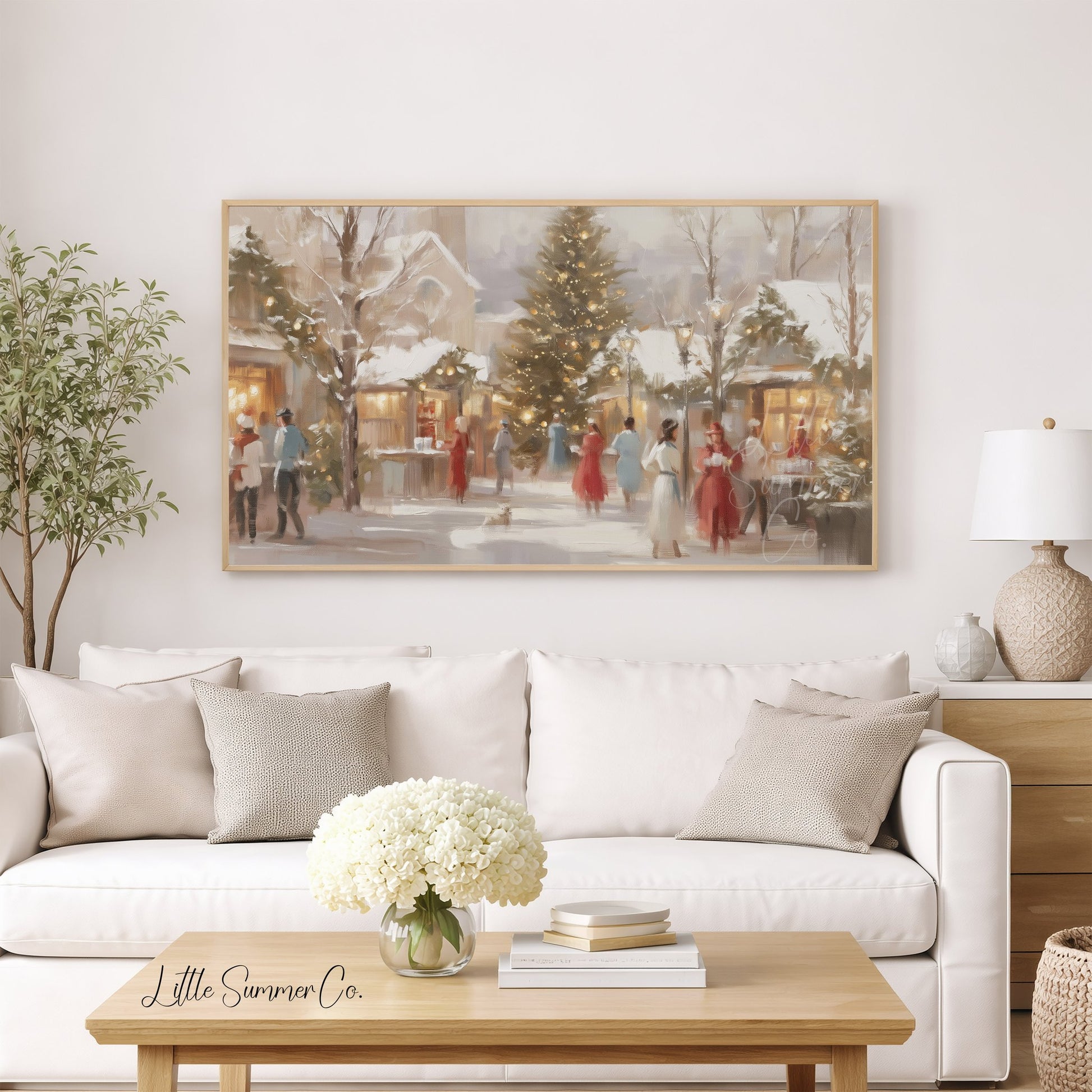 Village Christmas Market Frame TV Art displayed on a TV