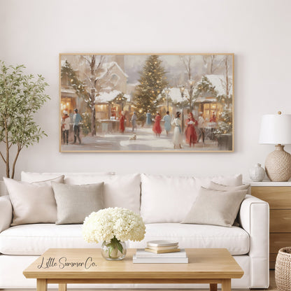 Village Christmas Market Frame TV Art displayed on a TV