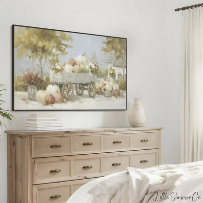 Pumpkin Wagon Frame TV Art displayed on a TV