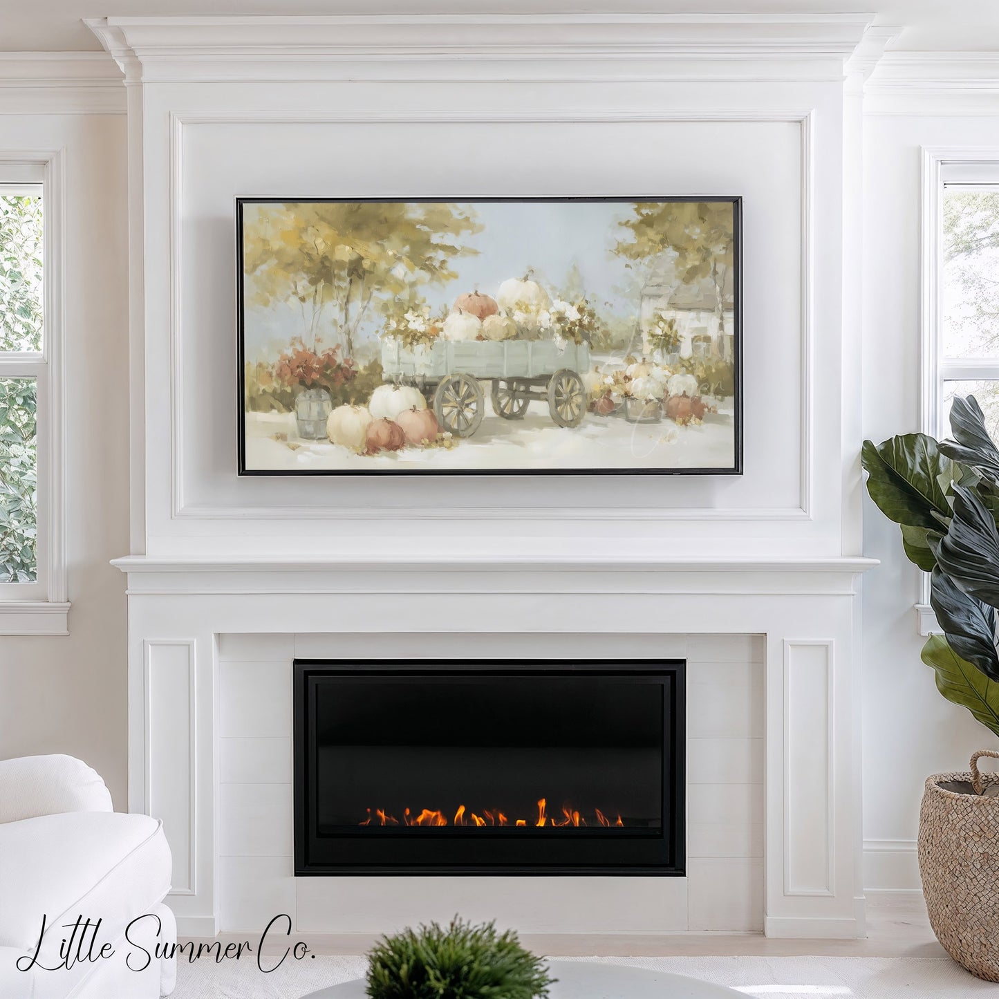 Pumpkin Wagon Frame TV Art displayed on a TV