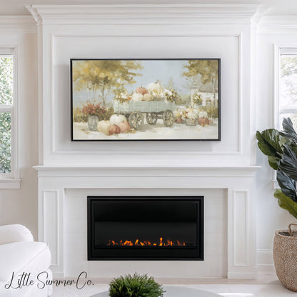 Pumpkin Wagon Frame TV Art displayed on a TV