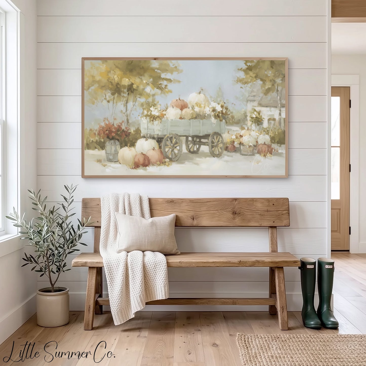 Pumpkin Wagon Frame TV Art displayed on a TV