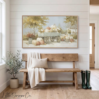 Pumpkin Wagon Frame TV Art displayed on a TV