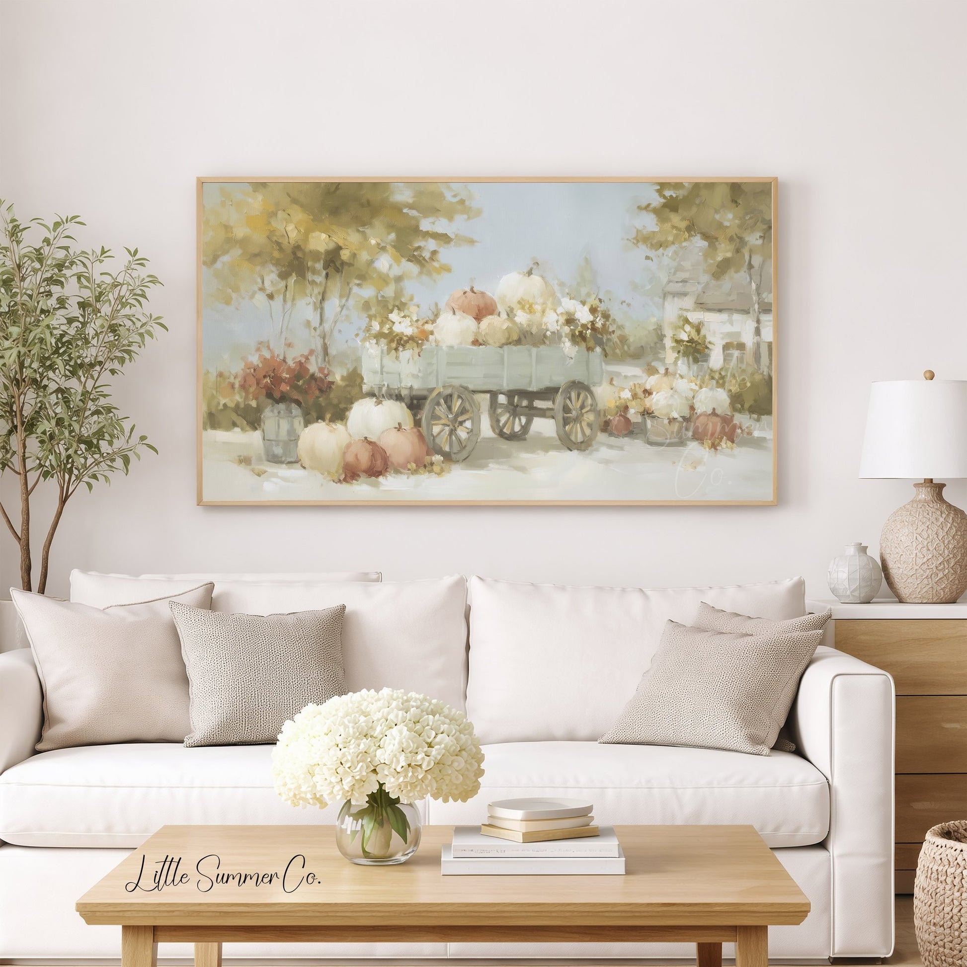 Pumpkin Wagon Frame TV Art displayed on a TV