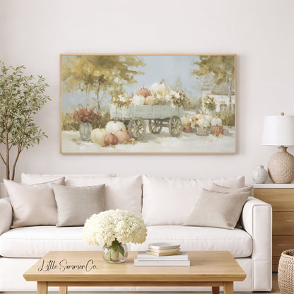 Pumpkin Wagon Frame TV Art displayed on a TV