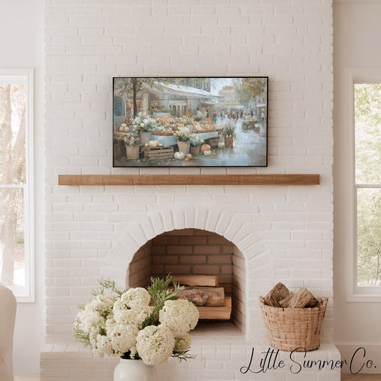 Pumpkin Flower Market Frame TV Art displayed on a TV