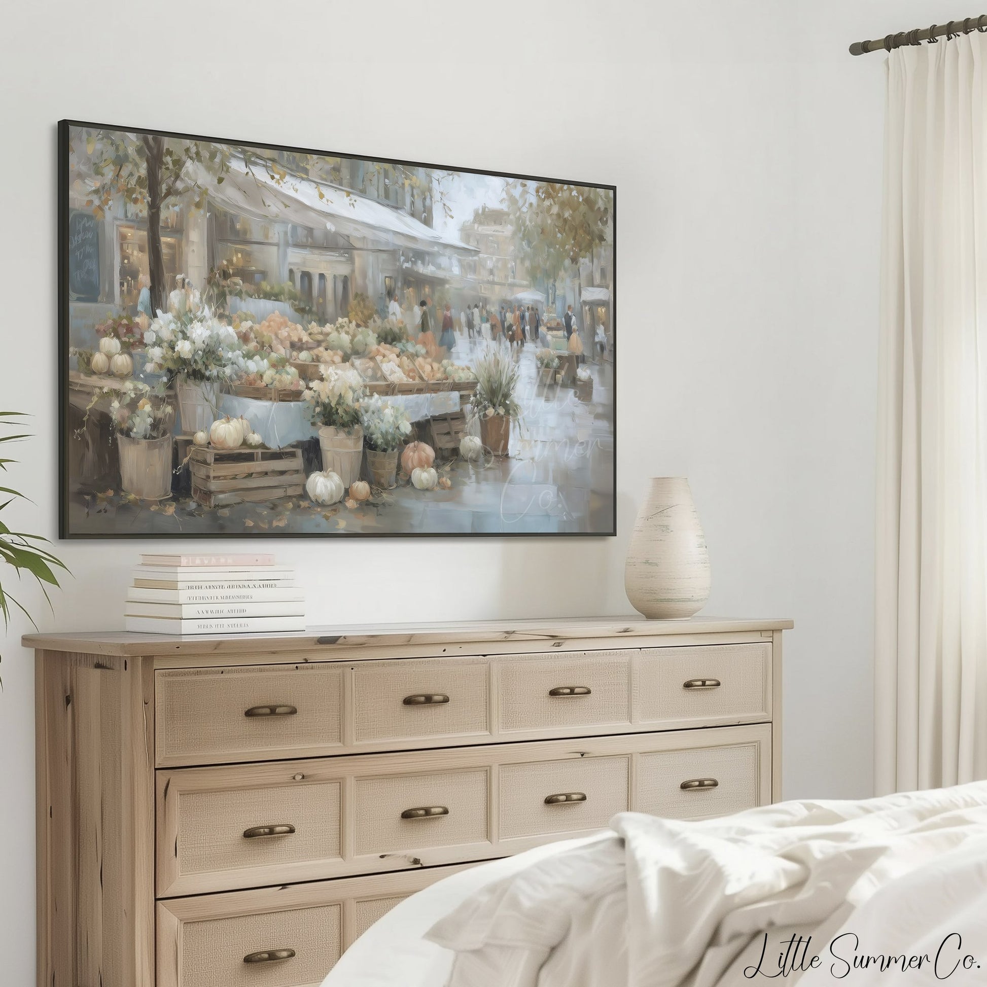 Pumpkin Flower Market Frame TV Art displayed on a TV
