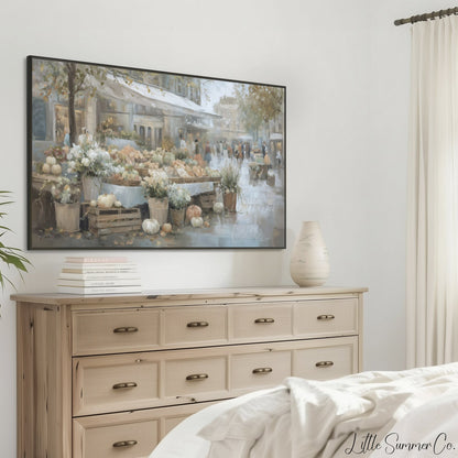 Pumpkin Flower Market Frame TV Art displayed on a TV