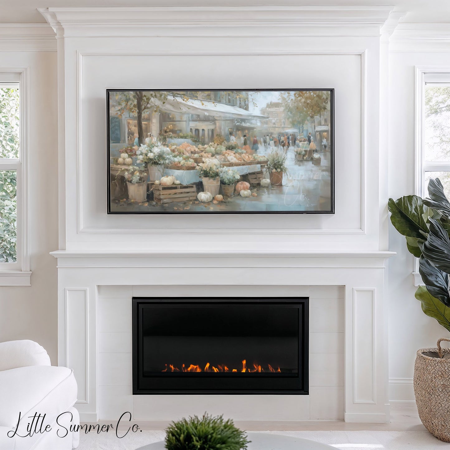 Pumpkin Flower Market Frame TV Art displayed on a TV