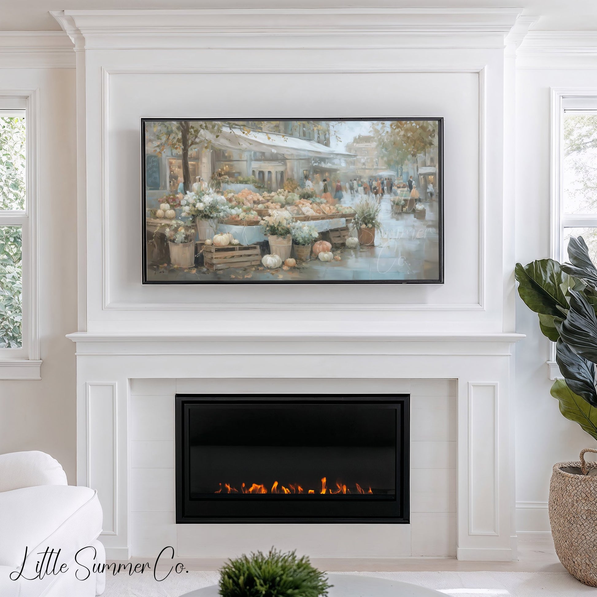 Pumpkin Flower Market Frame TV Art displayed on a TV