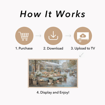 Pumpkin Flower Market Frame TV Art displayed on a TV