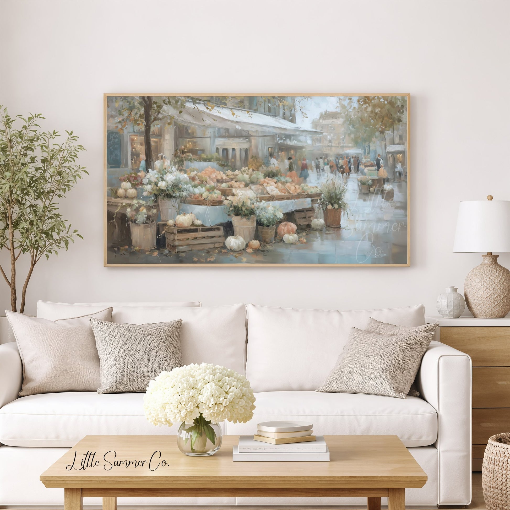 Pumpkin Flower Market Frame TV Art displayed on a TV