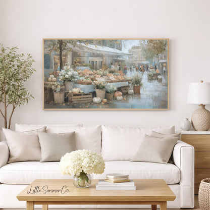Pumpkin Flower Market Frame TV Art displayed on a TV