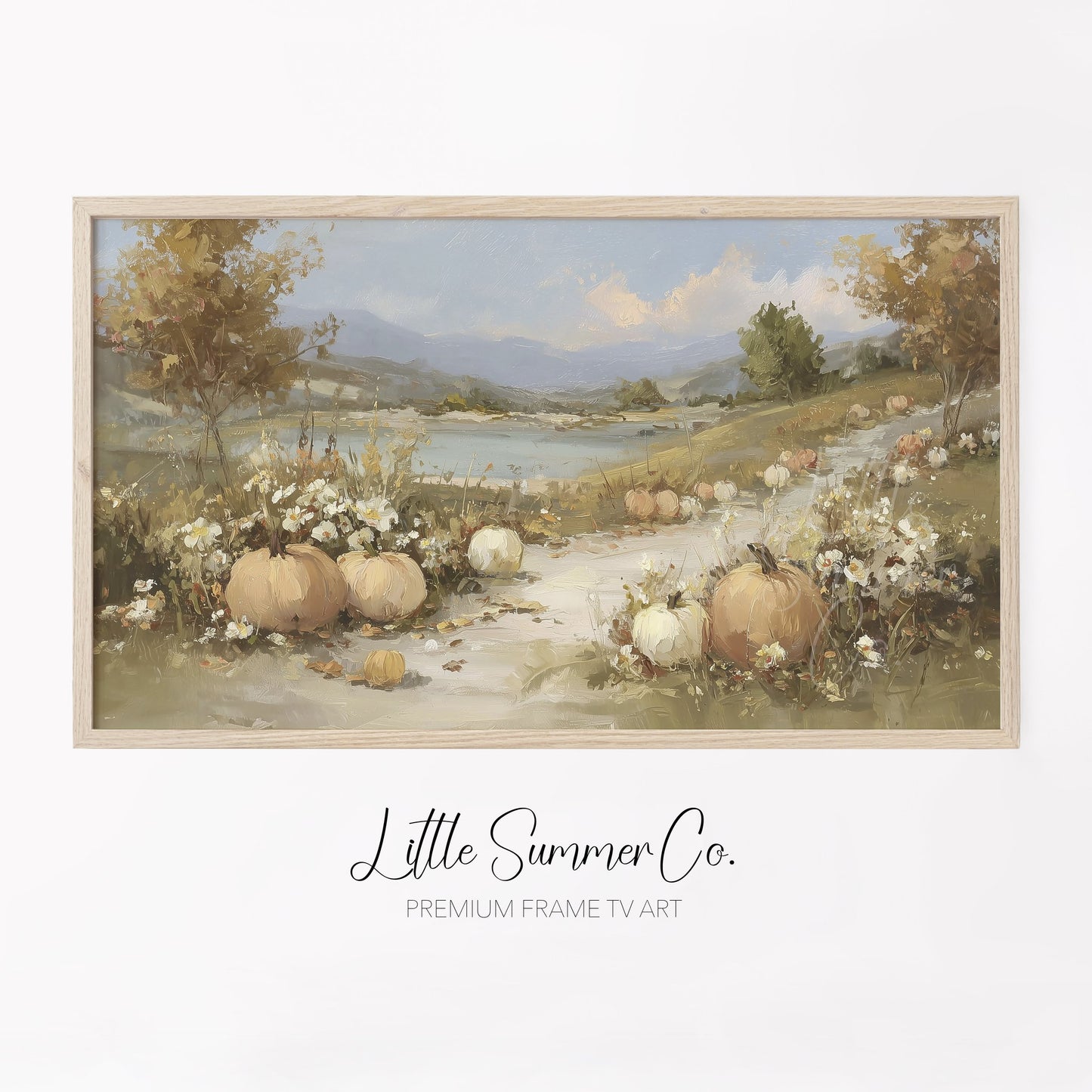Pumpkin Lake Path Frame TV Art displayed on a TV