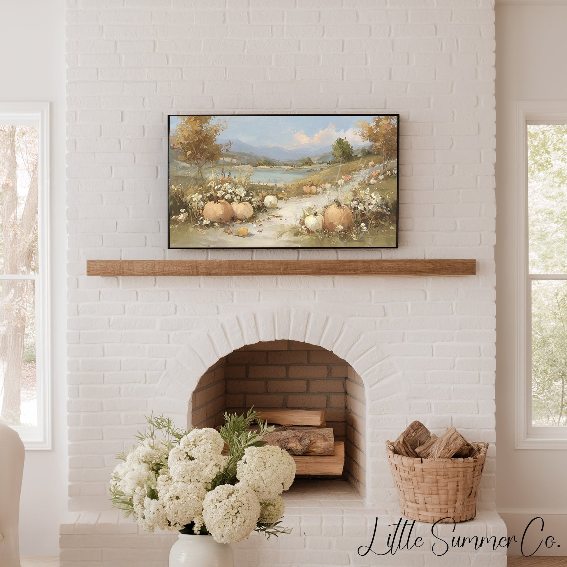 Pumpkin Lake Path Frame TV Art displayed on a TV
