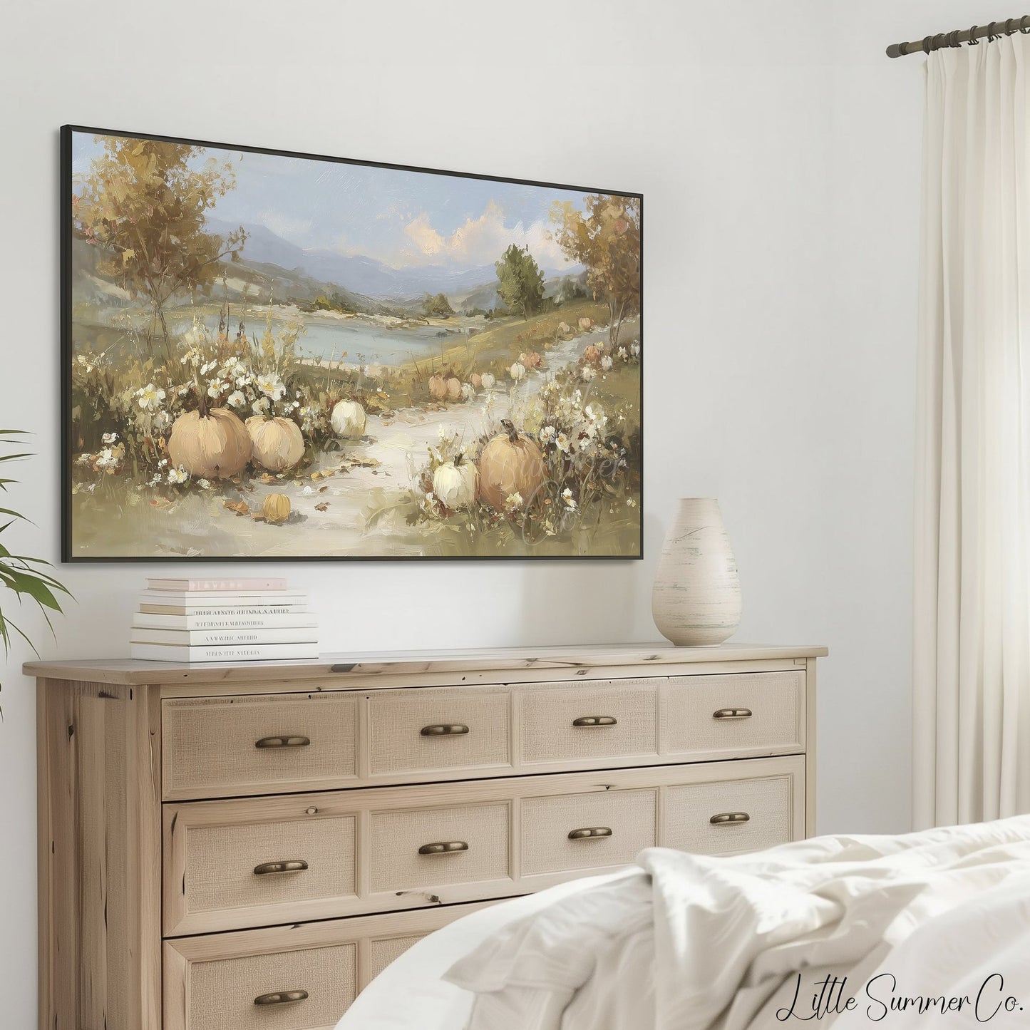 Pumpkin Lake Path Frame TV Art displayed on a TV