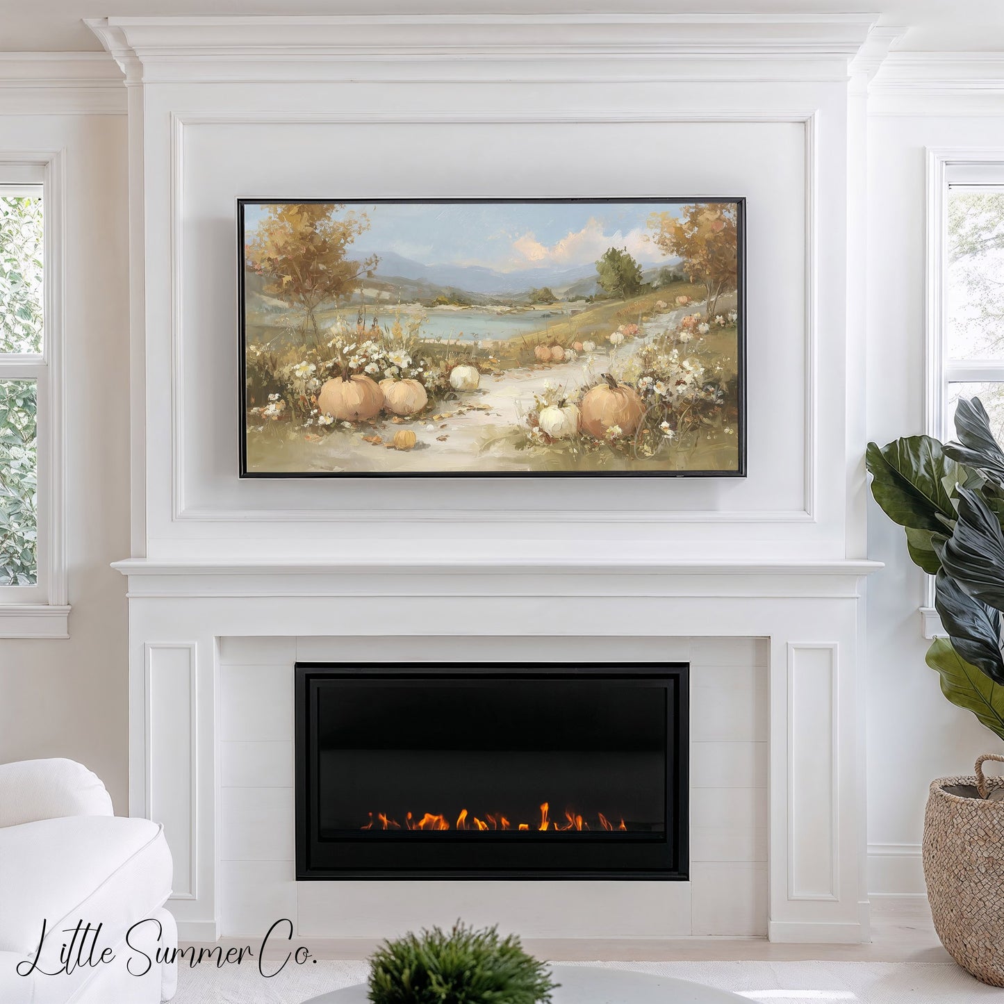 Pumpkin Lake Path Frame TV Art displayed on a TV