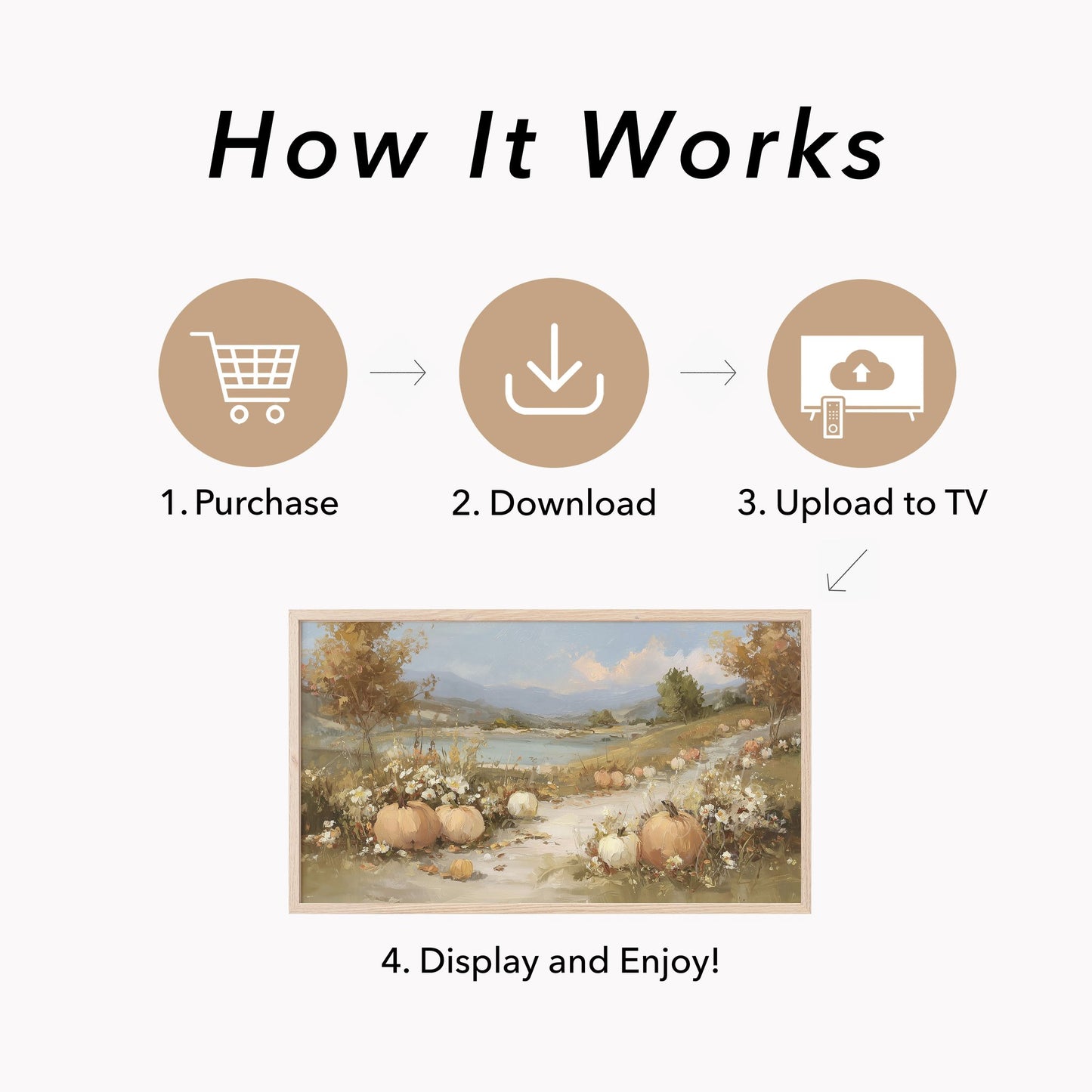 Pumpkin Lake Path Frame TV Art displayed on a TV