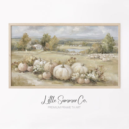 Pumpkin Field Frame TV Art displayed on a TV