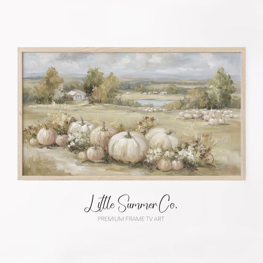 Pumpkin Field Frame TV Art displayed on a TV