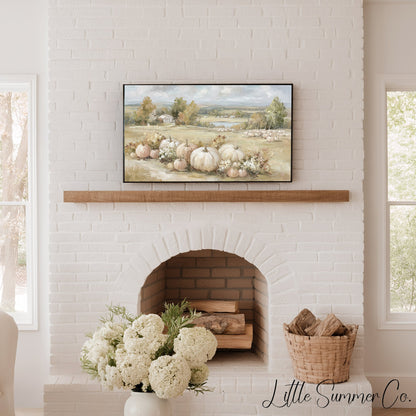 Pumpkin Field Frame TV Art displayed on a TV