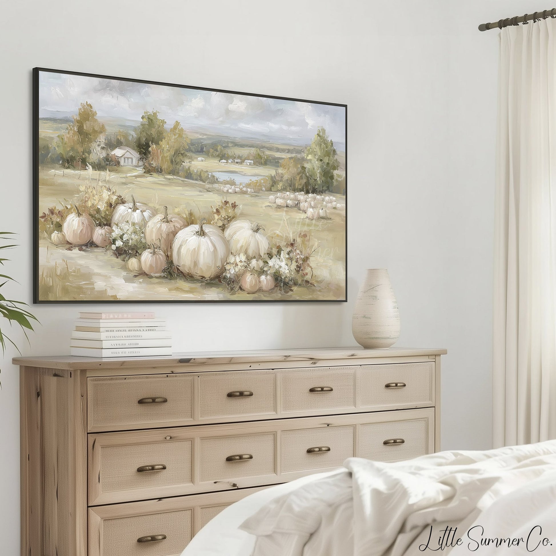 Pumpkin Field Frame TV Art displayed on a TV