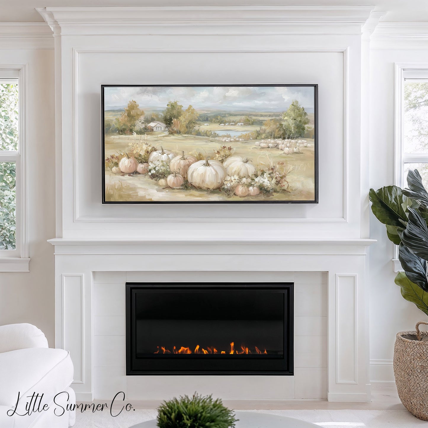 Pumpkin Field Frame TV Art displayed on a TV
