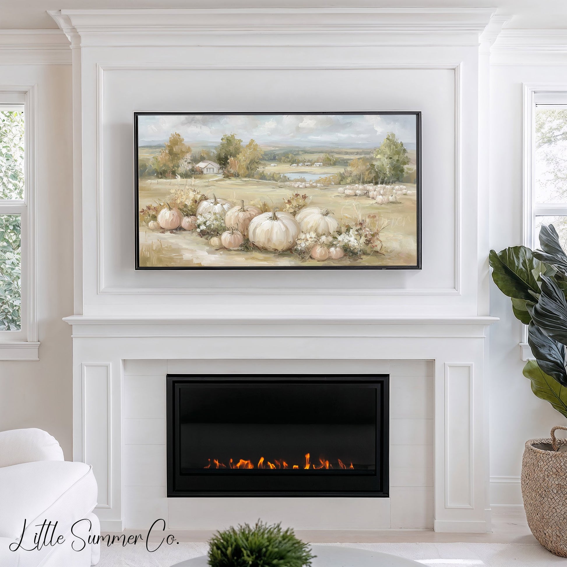 Pumpkin Field Frame TV Art displayed on a TV