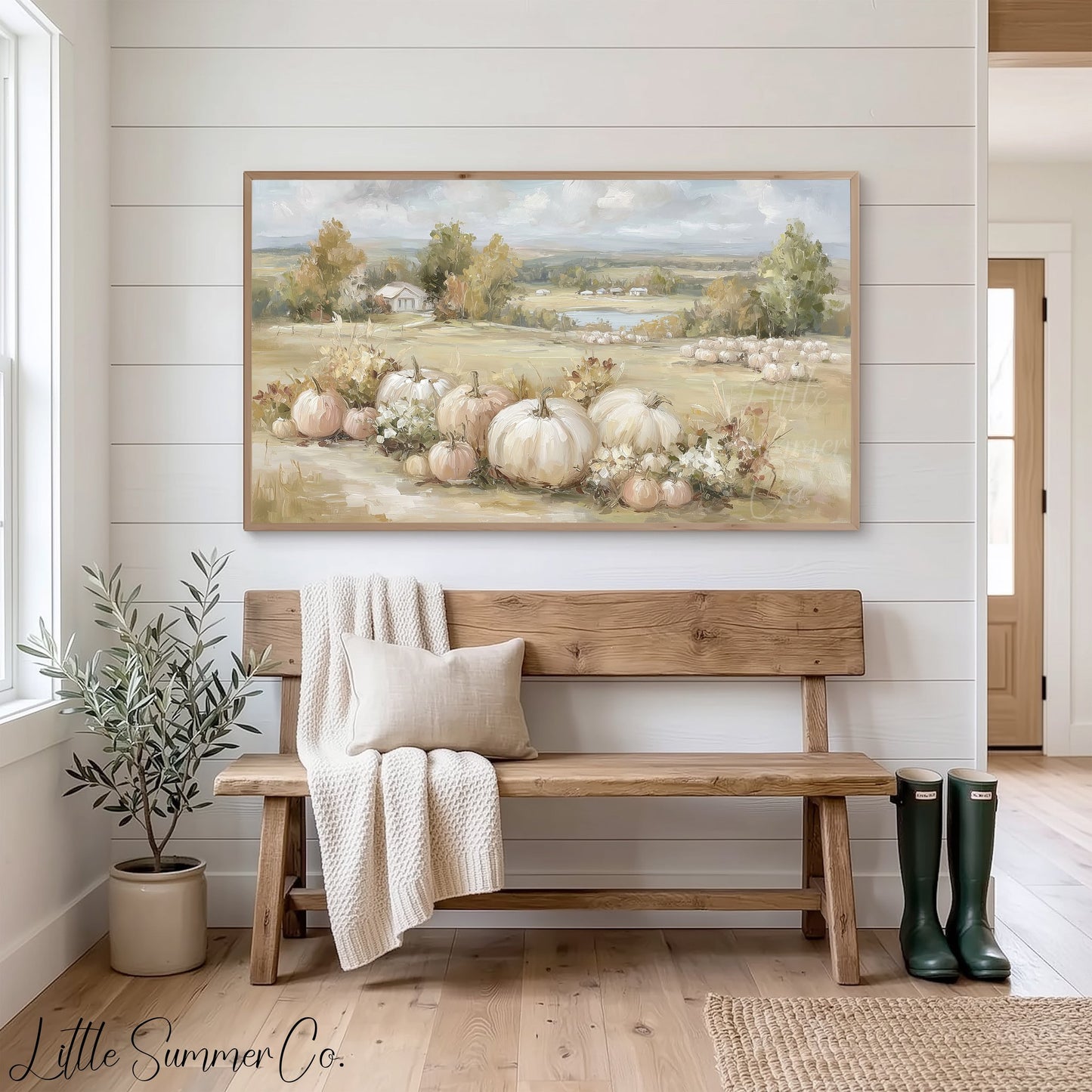 Pumpkin Field Frame TV Art displayed on a TV