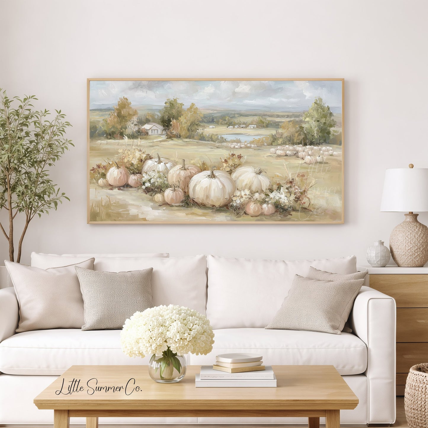 Pumpkin Field Frame TV Art displayed on a TV