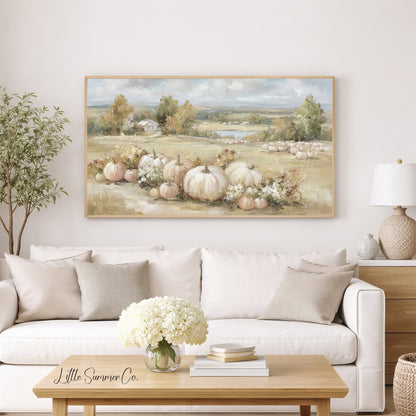 Pumpkin Field Frame TV Art displayed on a TV