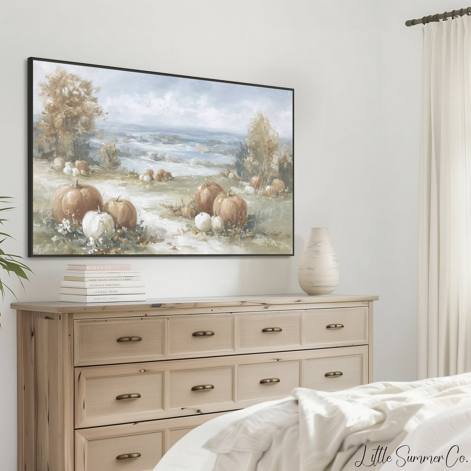 Autumn Pumpkin Patch Countryside Frame TV Art displayed on a TV