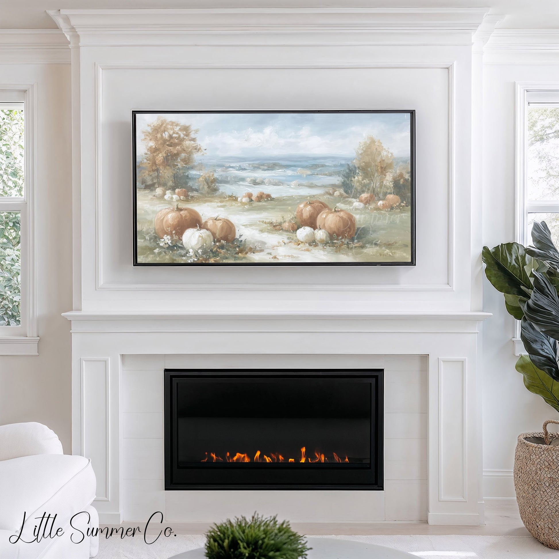 Autumn Pumpkin Patch Countryside Frame TV Art displayed on a TV