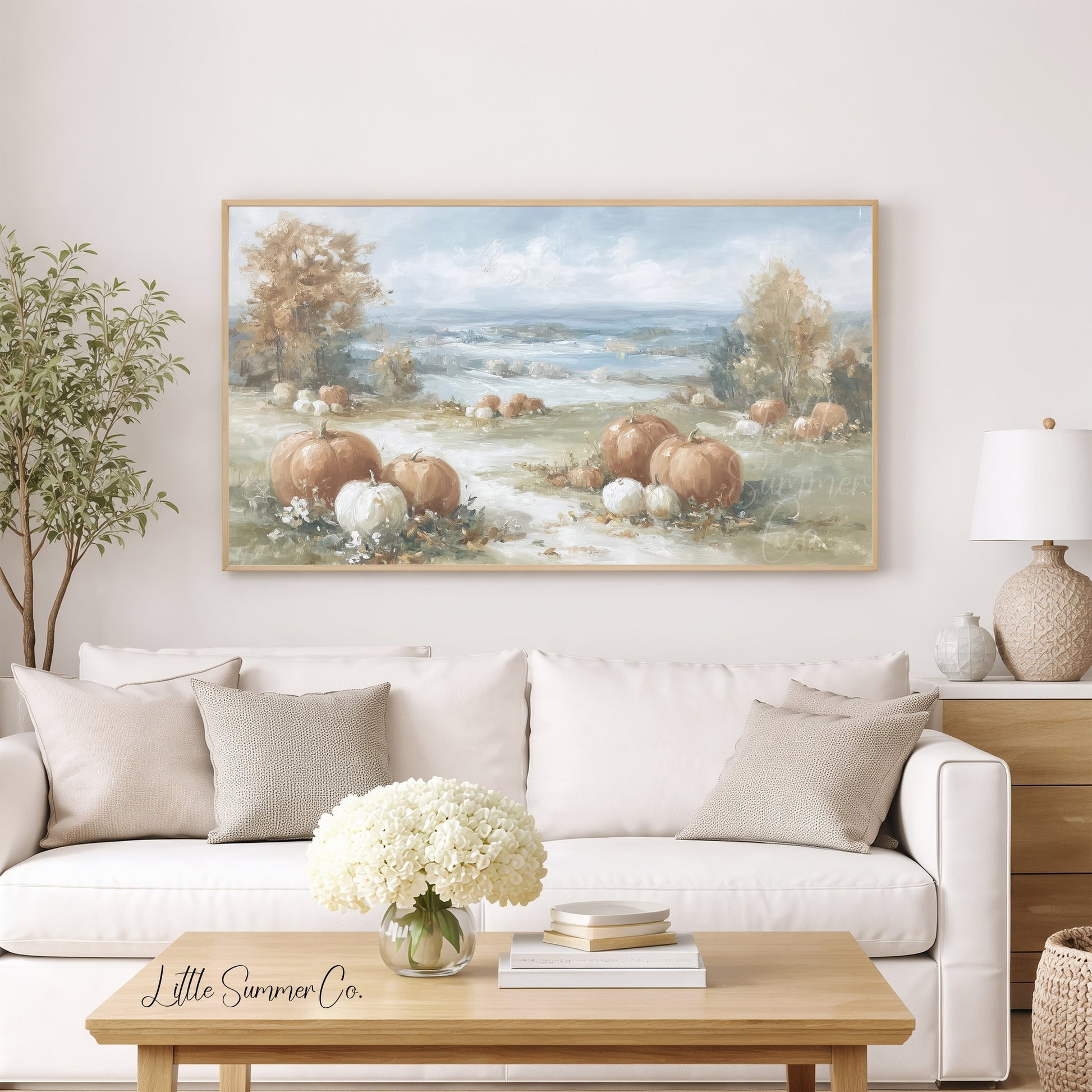 Autumn Pumpkin Patch Countryside Frame TV Art displayed on a TV