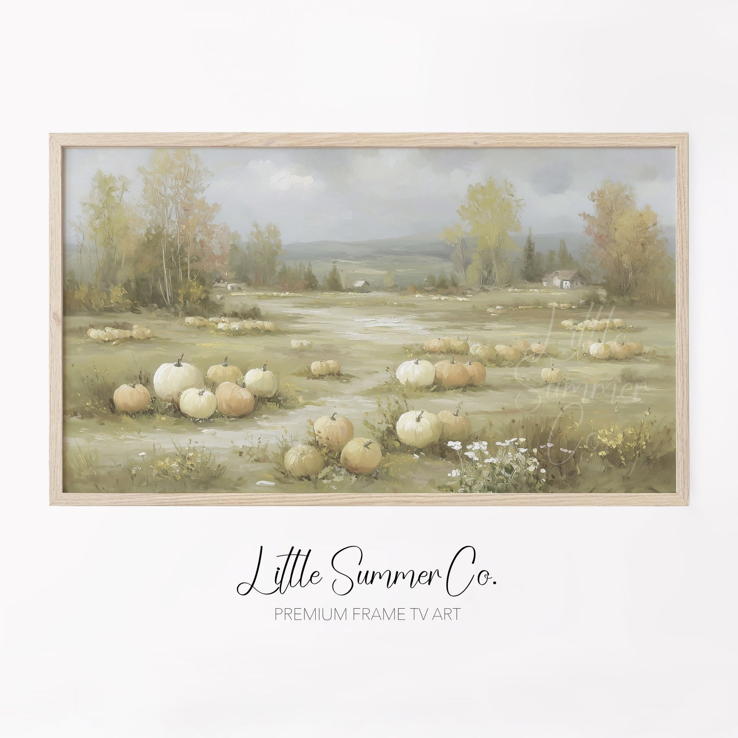 Rustic Pumpkin Field Farmhouse View Frame TV Art displayed on a TV