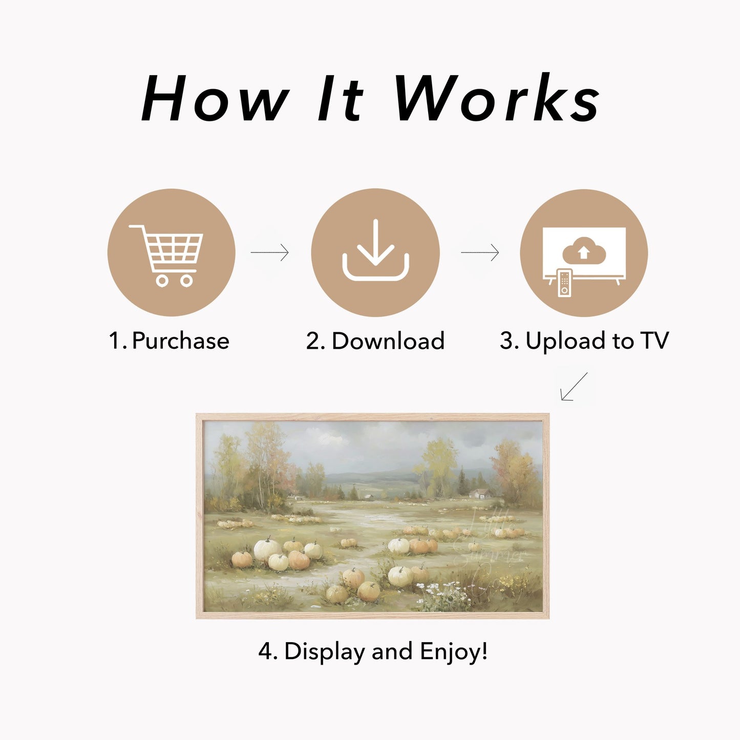 Rustic Pumpkin Field Farmhouse View Frame TV Art displayed on a TV