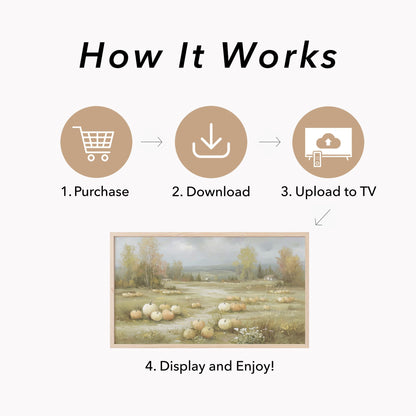 Rustic Pumpkin Field Farmhouse View Frame TV Art displayed on a TV
