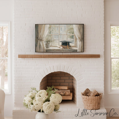 Graduation Cap Books Windowsill Frame TV Art displayed on a TV