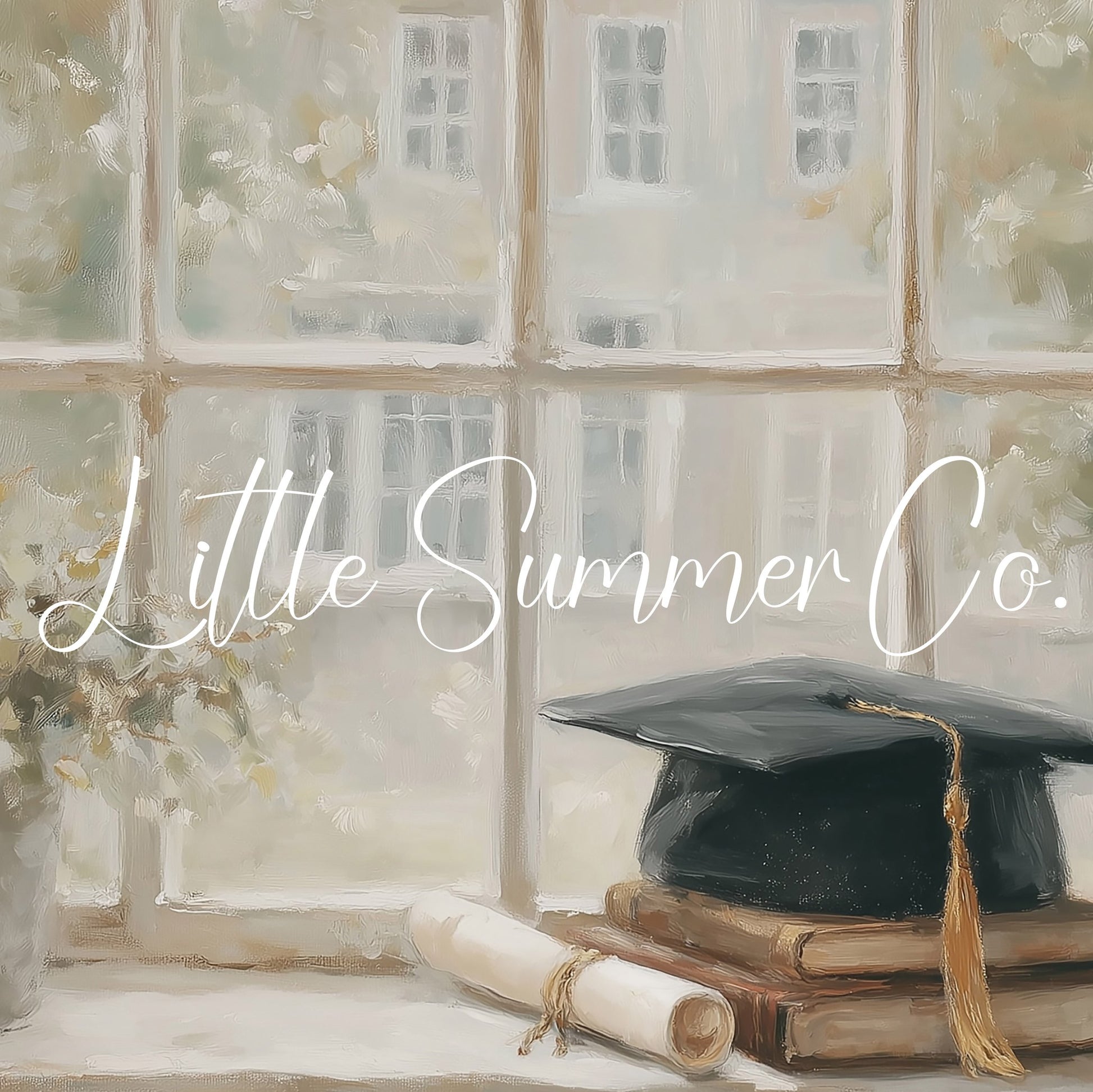 Graduation Cap Books Windowsill Frame TV Art displayed on a TV