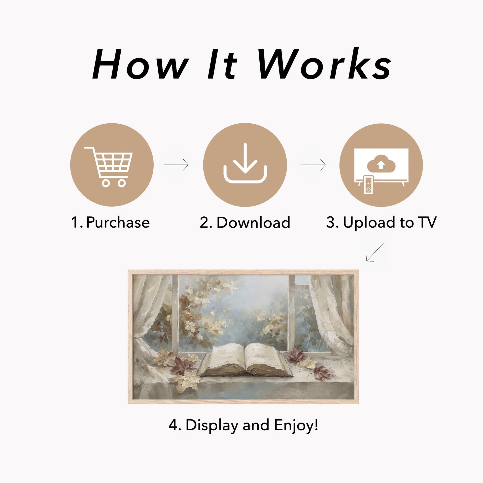 Open Book Window Frame TV Art displayed on a TV