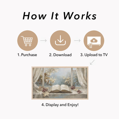Open Book Window Frame TV Art displayed on a TV