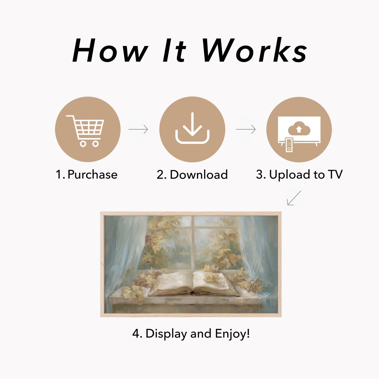 Window Book Leaves Frame TV Art displayed on a TV