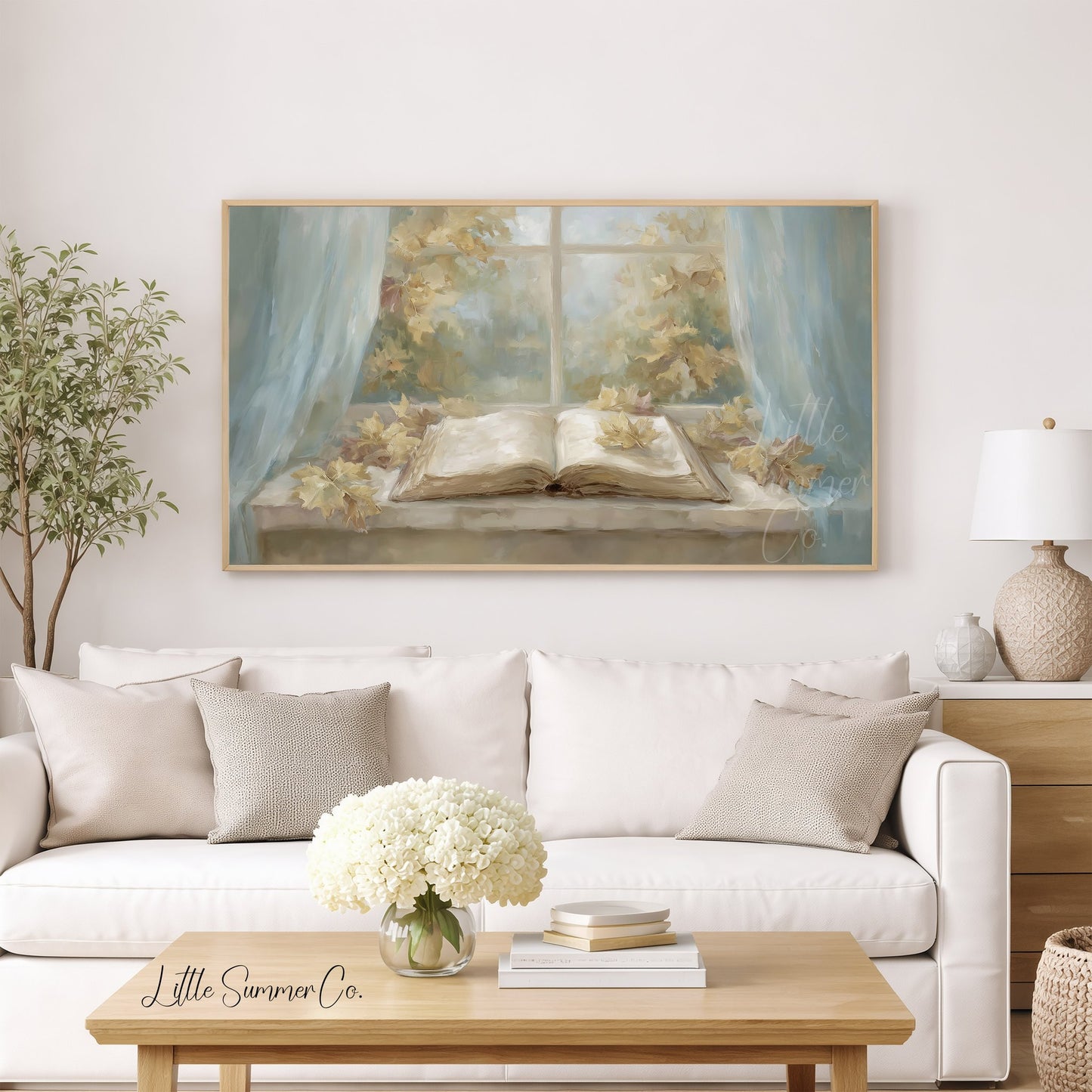 Window Book Leaves Frame TV Art displayed on a TV