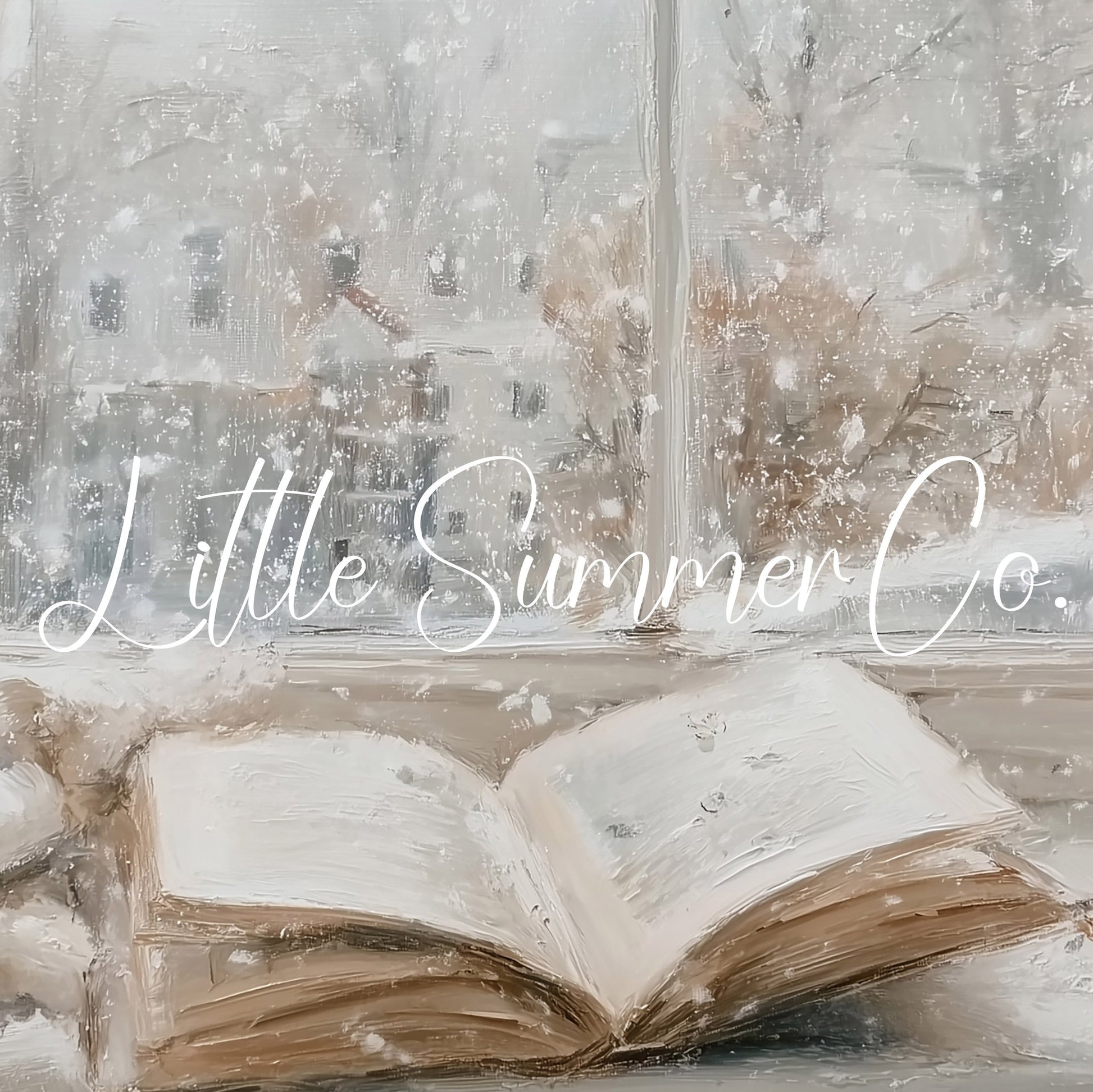 Open Book Snowy Window Frame TV Art displayed on a TV