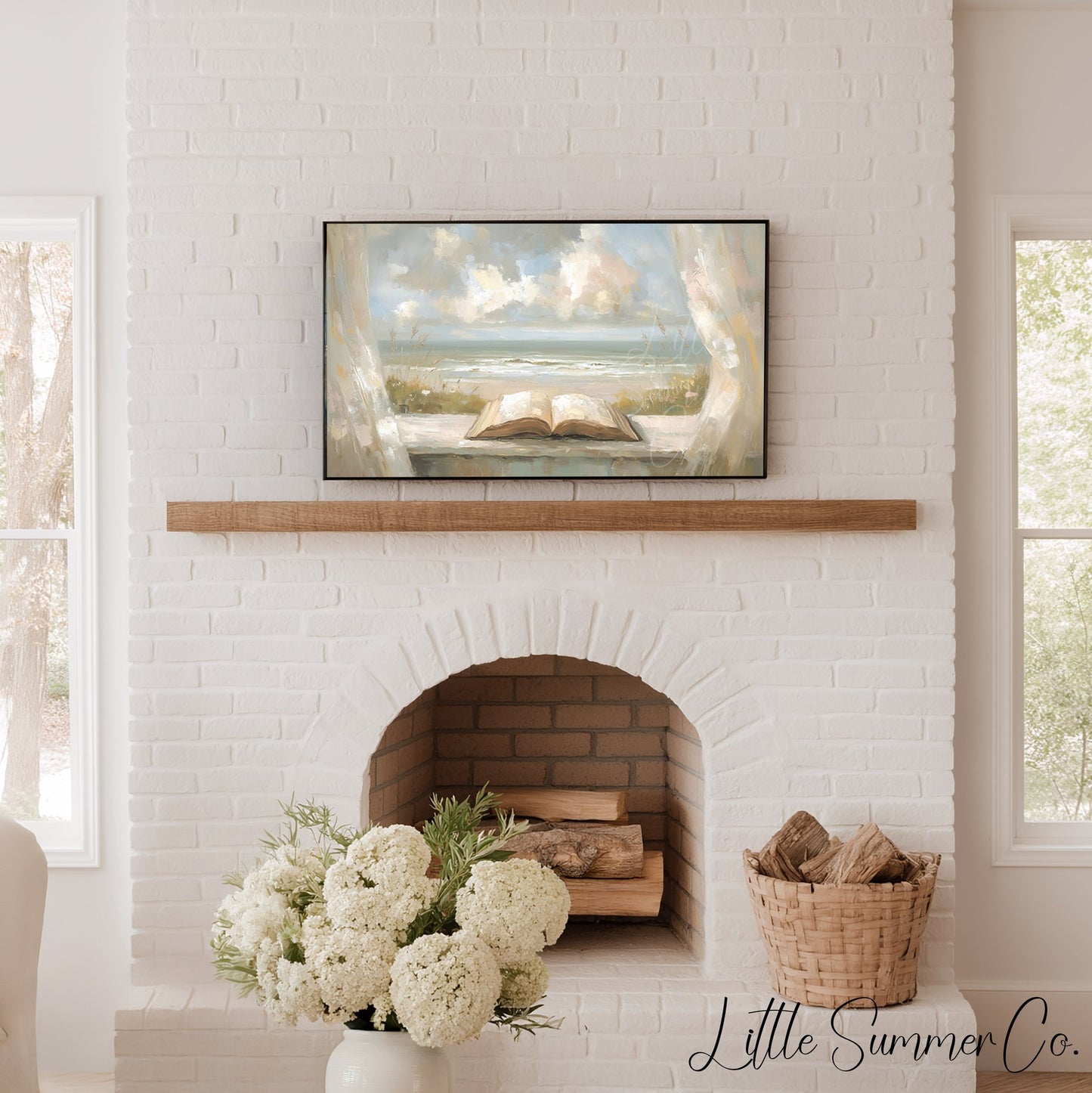 Open Book Beach View Frame TV Art displayed on a TV