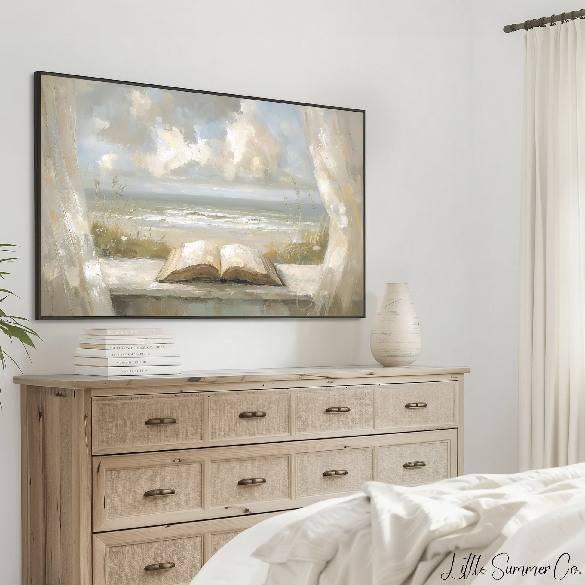 Open Book Beach View Frame TV Art displayed on a TV
