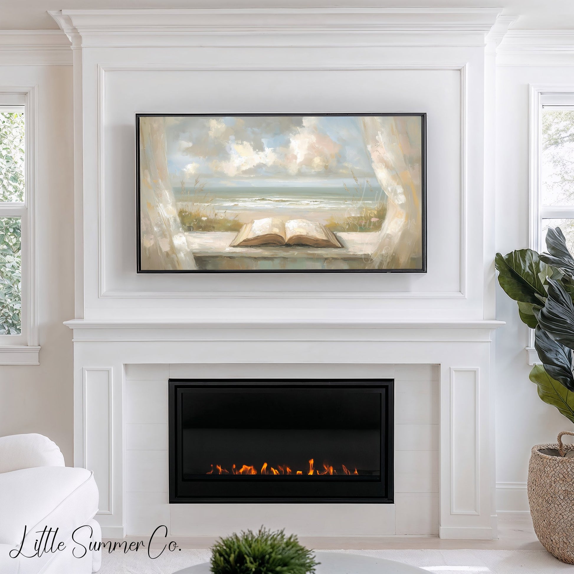 Open Book Beach View Frame TV Art displayed on a TV