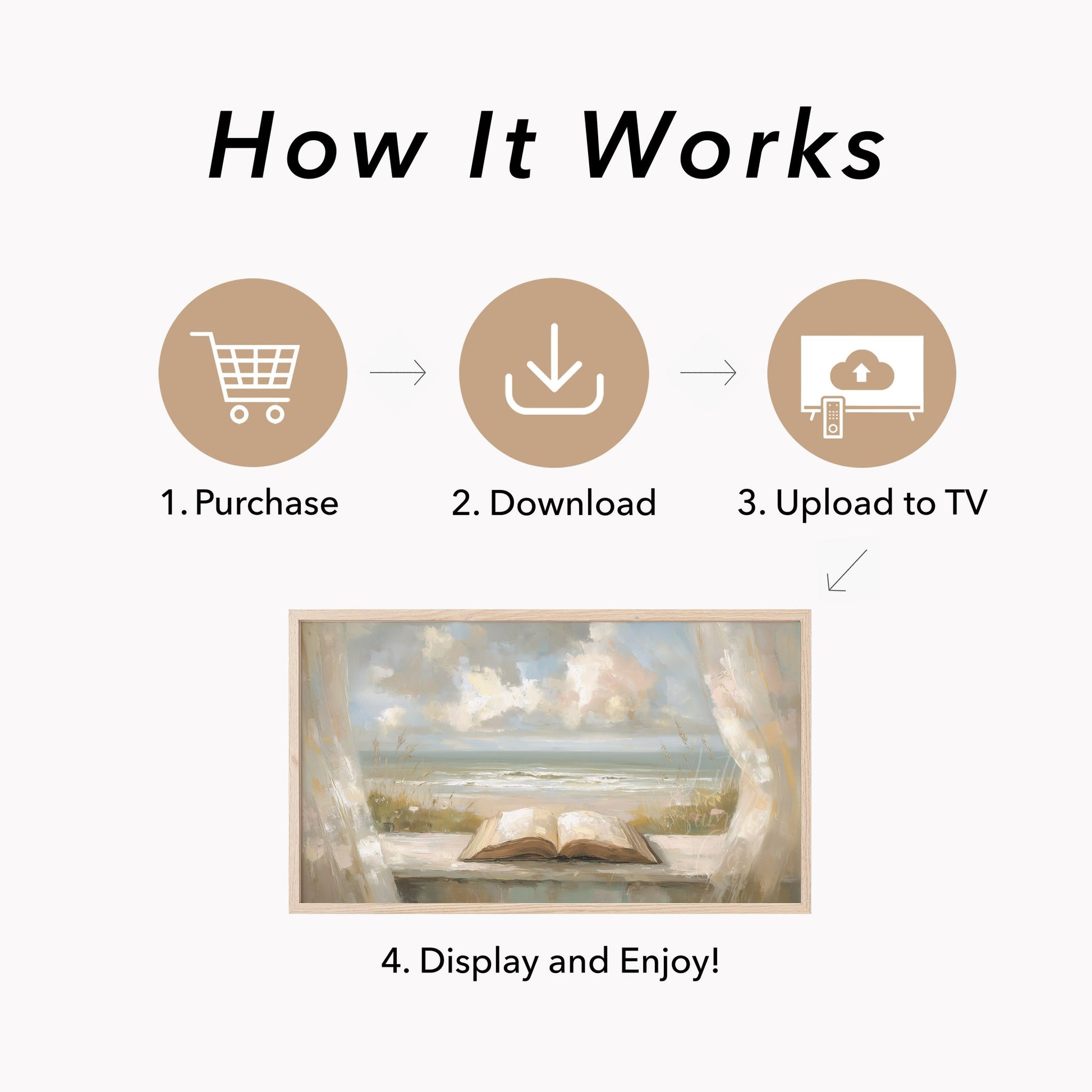 Open Book Beach View Frame TV Art displayed on a TV