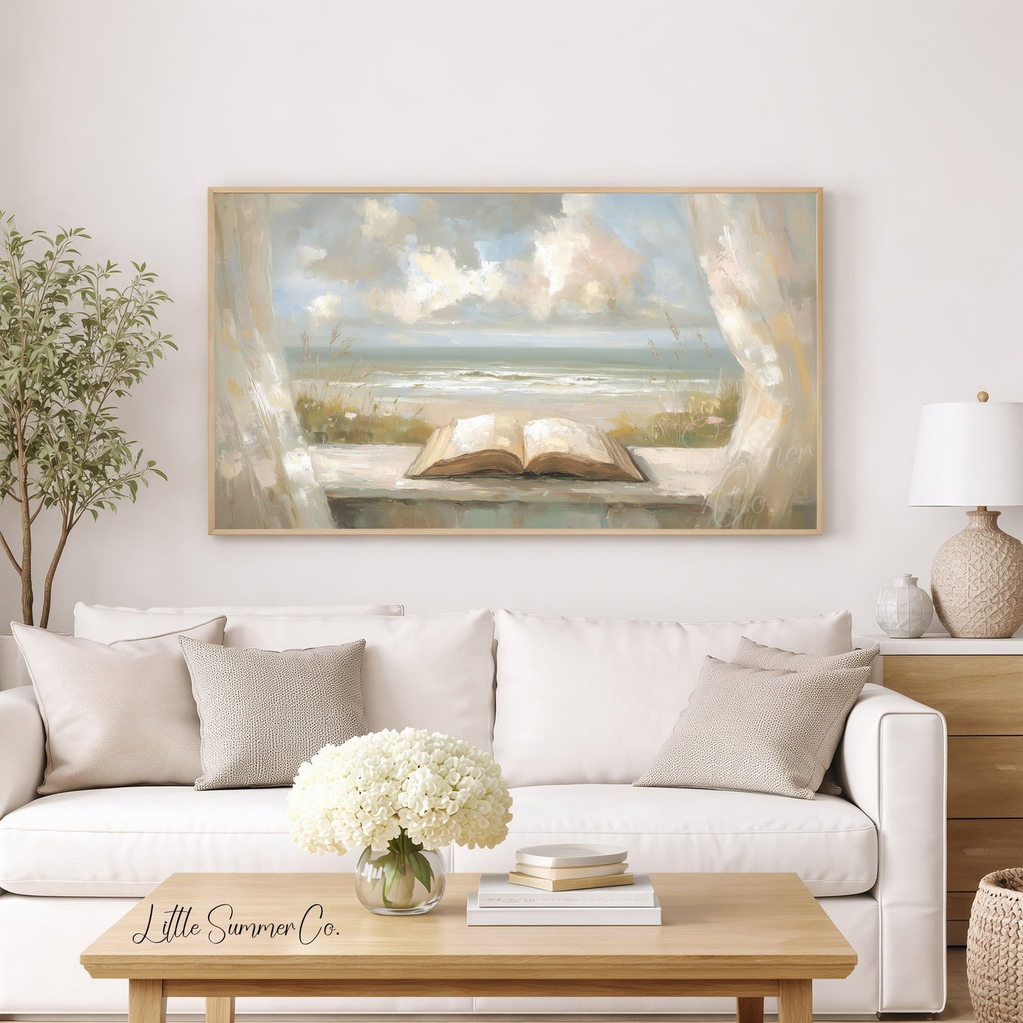Open Book Beach View Frame TV Art displayed on a TV